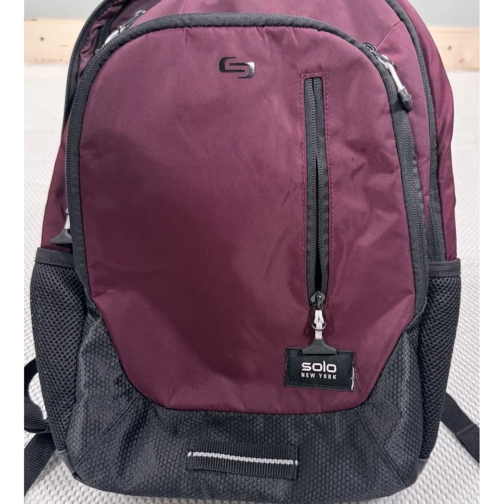 Solo New York Laptop Backpack Burgundy Black Travel School Book Bag Padded